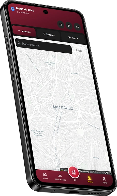 Tela do mapa de risco no app GBike